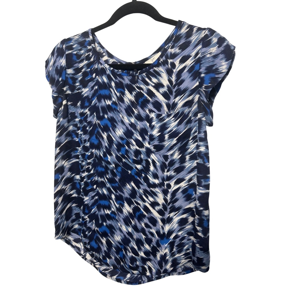 Joie Silk Cap Sleeve Blouse Abstract Animal Print Blue Size XS EUC